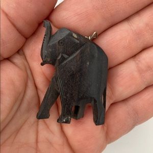 Vintage Carved Ebony Wood Elephant Figural PENDANT